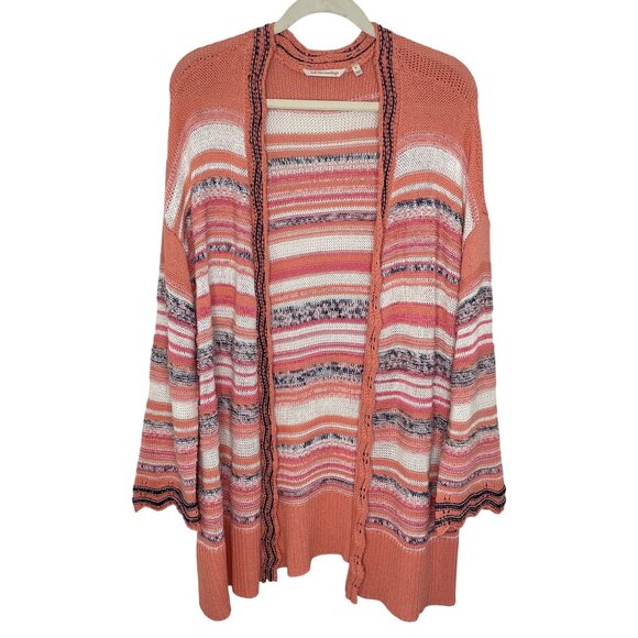 Soft Surroundings Oversized Striped Open-Front Cardigan, XL - Picture 2 of 11